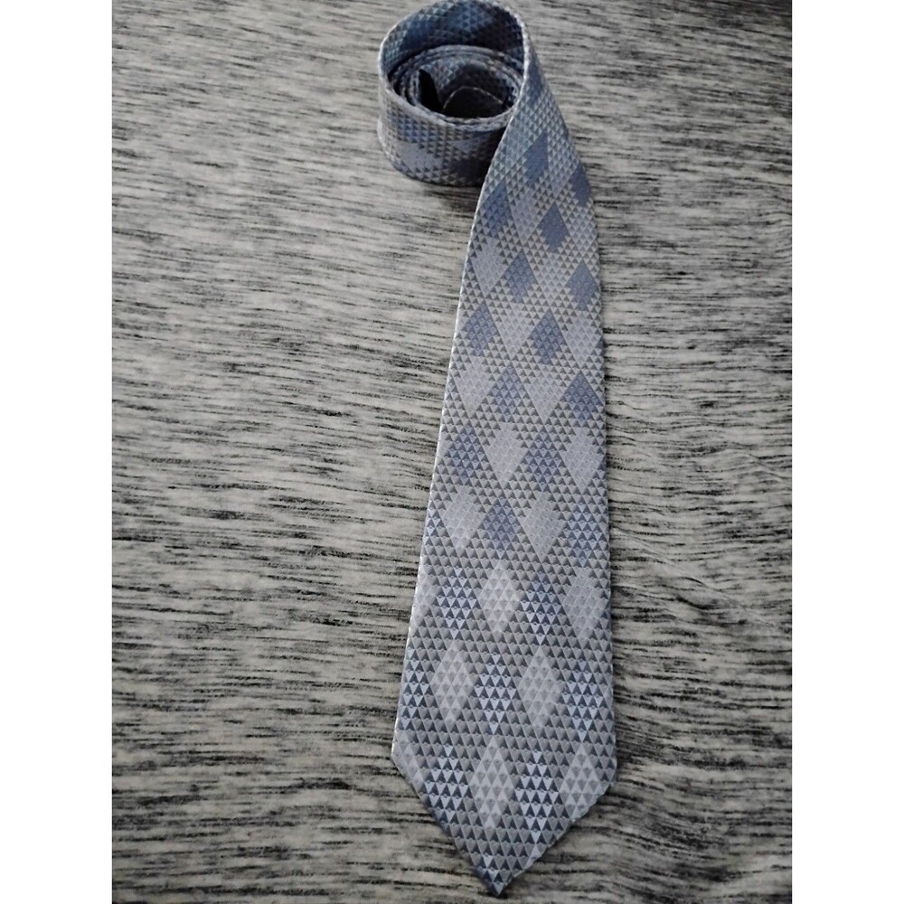 Van Heusen Blue Grey Geometric Diamond Handmade 100% Silk Neck Tie